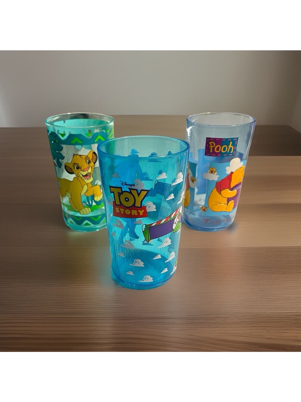 Vtg Disney Pixar Plastic 8oz Cups Lot of 3 Lion King Toy Story Winnie Pooh Zak